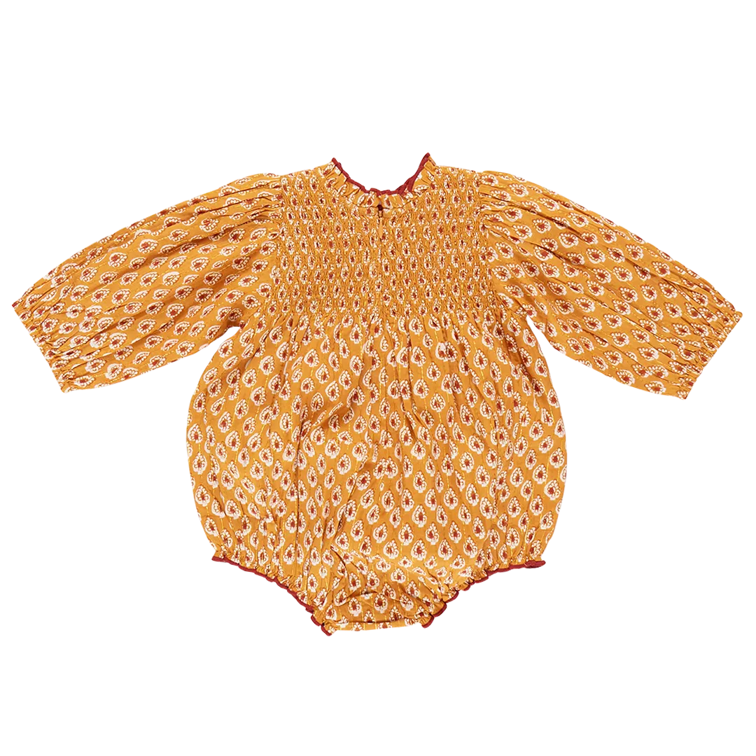 Baby Girls Stevie Puff Sleeve Bubble - Gold Tear Drop || Pink Chicken
