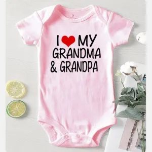 Baby Romper Love Grandpa Grandma Pink