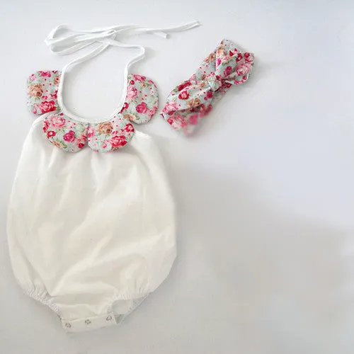 baby toddler summer boutiques baby girls vintage floral ruffle neck romper cloth with bow knot shorts headband