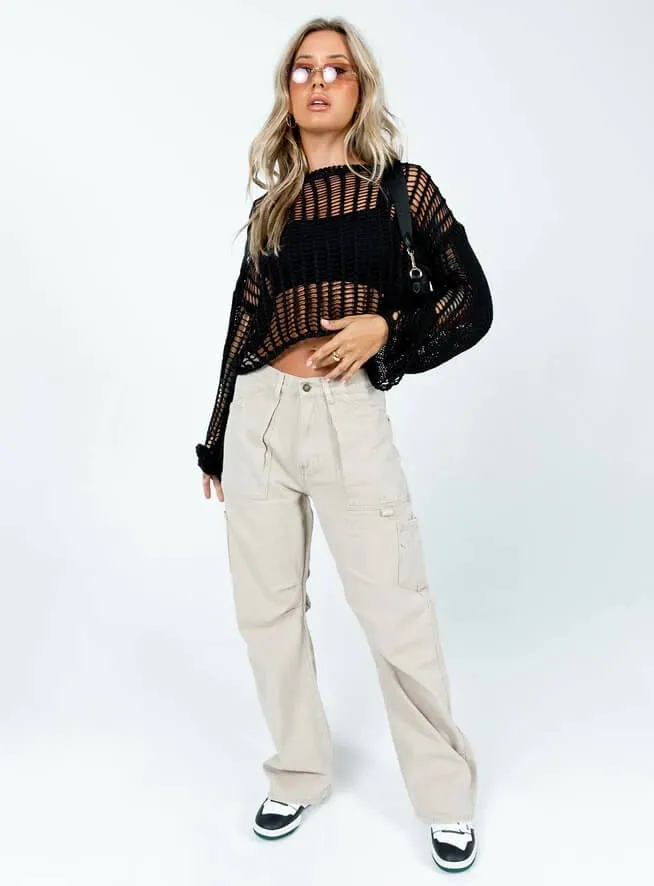 Baize Crochet Dolman Sweater - Black