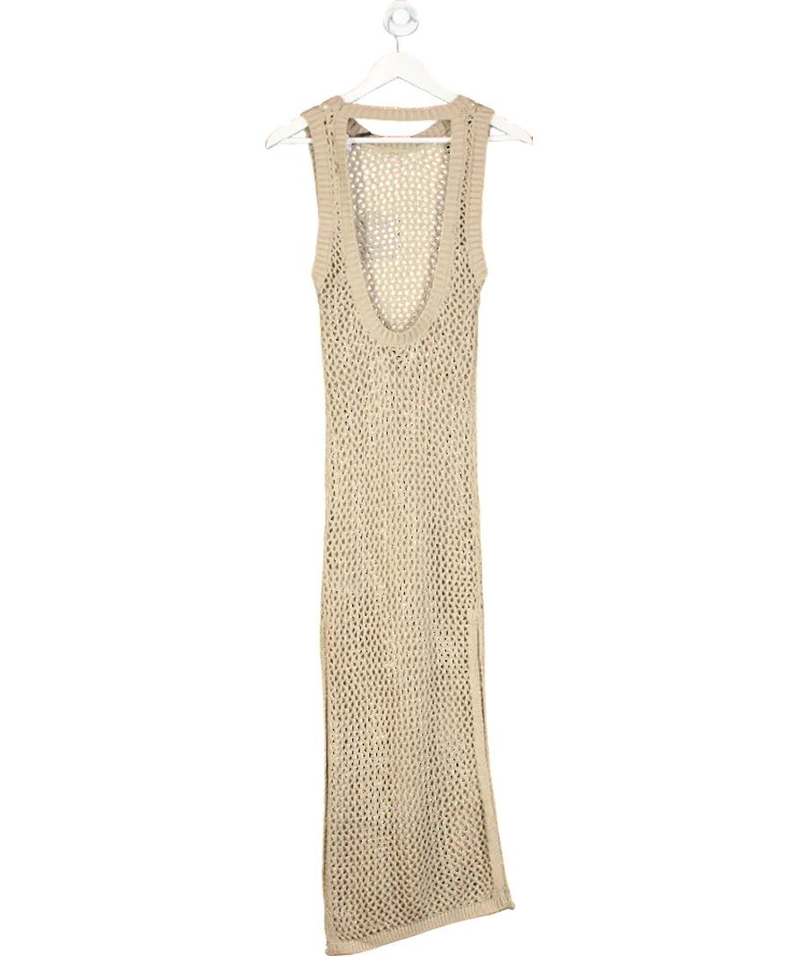 BEACH RIOT Beige Holly Crochet Dress UK S