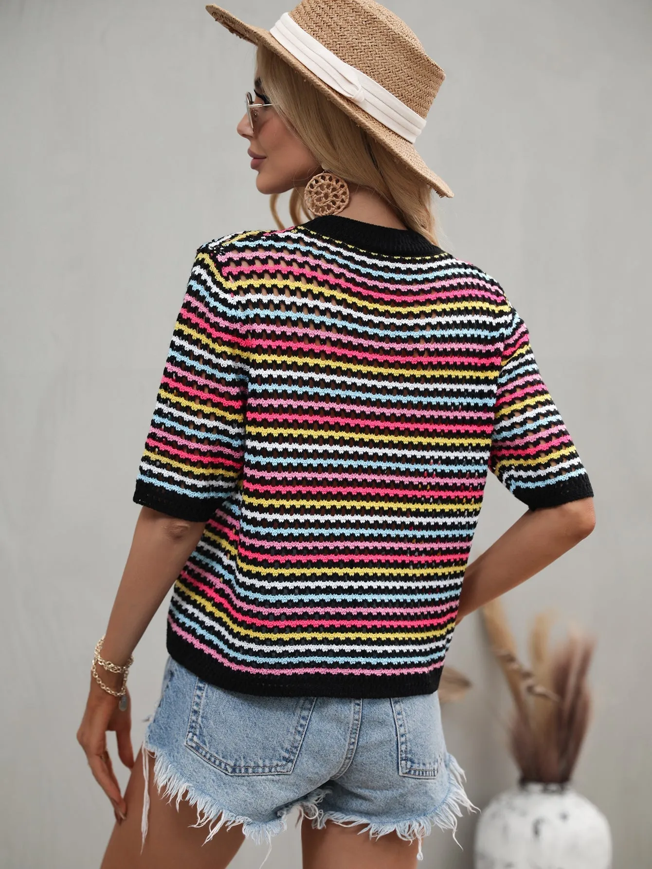 Bee Crochet Knit Top - Black