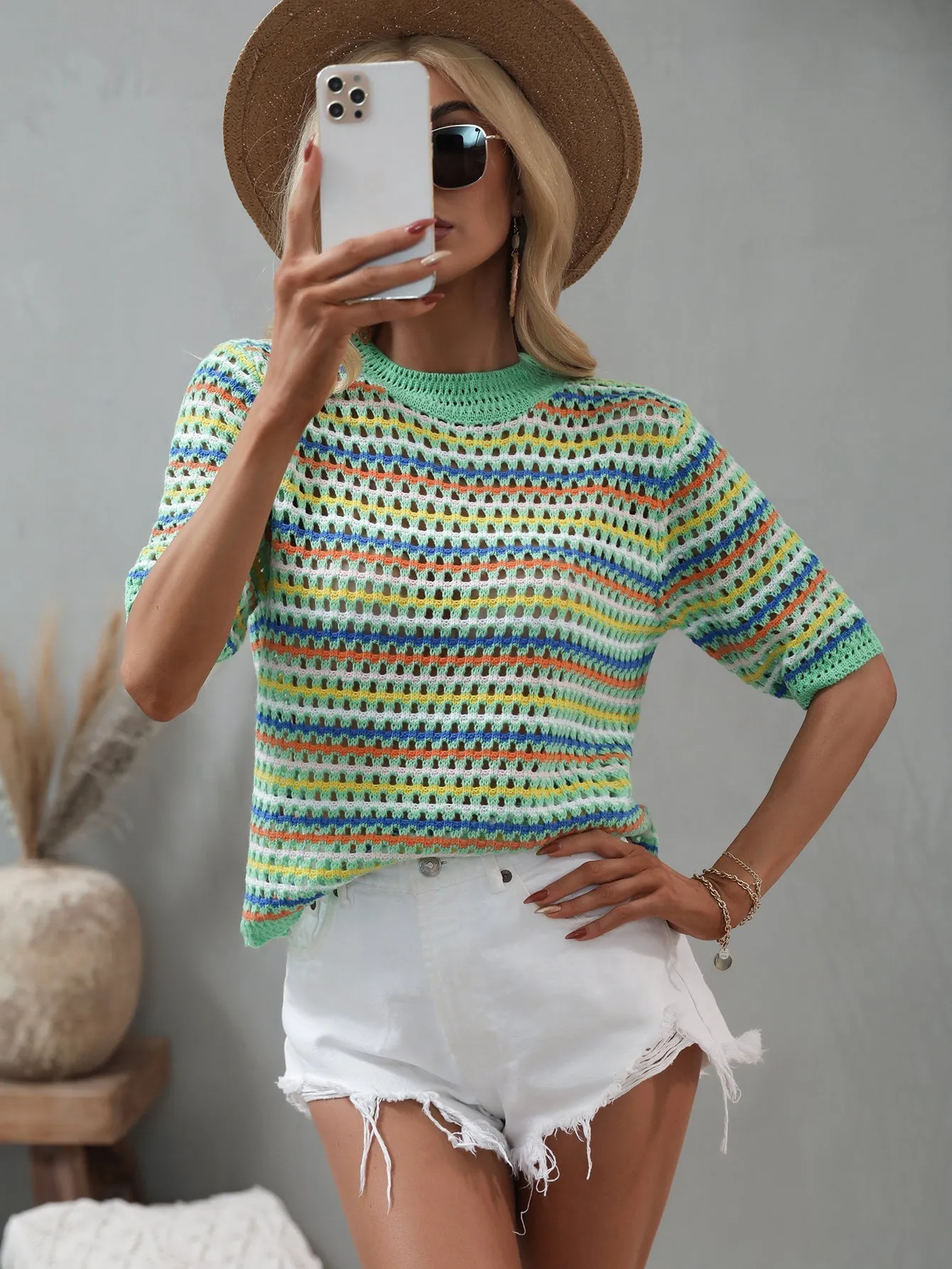 Bee Crochet Knit Top - Green