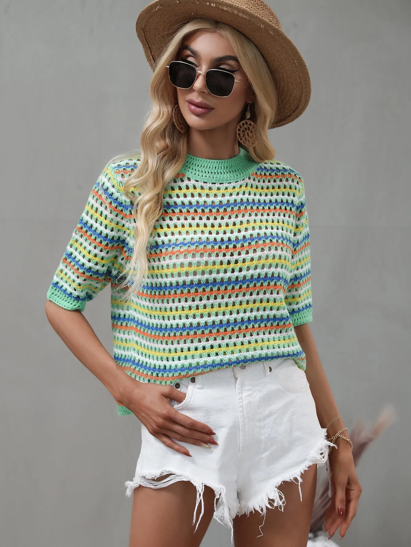 Bee Crochet Knit Top - Green