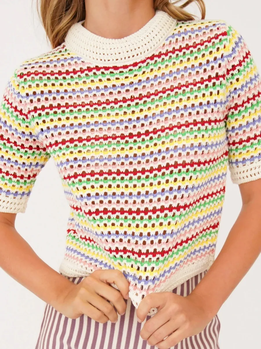 Bee Crochet Knit Top - Multi Strip