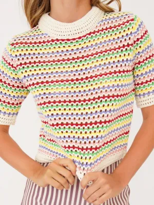 Bee Crochet Knit Top - Multi Strip