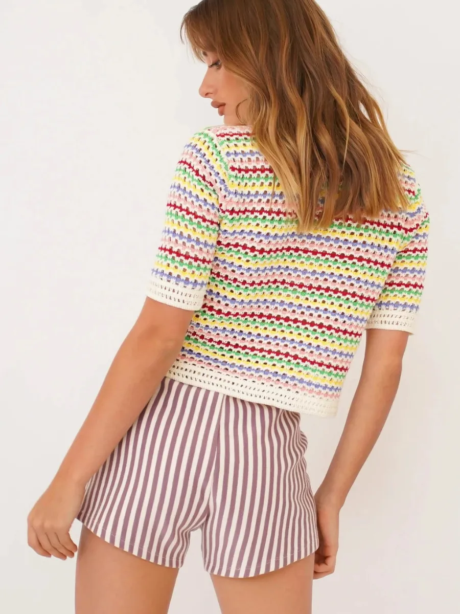 Bee Crochet Knit Top - Multi Strip