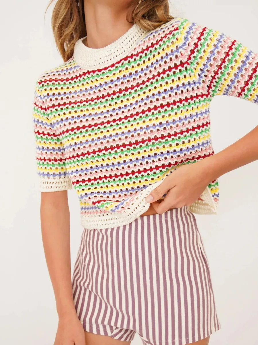 Bee Crochet Knit Top - Multi Strip