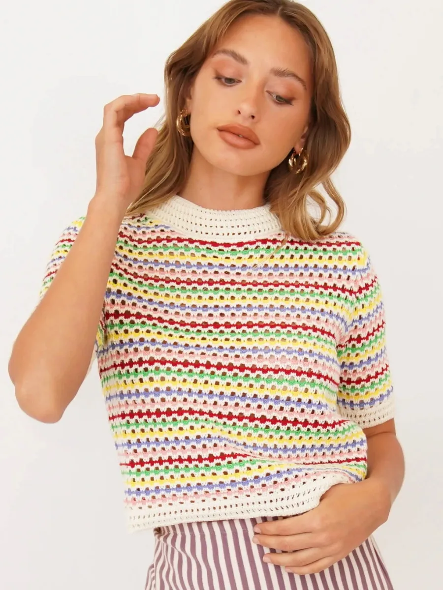 Bee Crochet Knit Top - Multi Strip