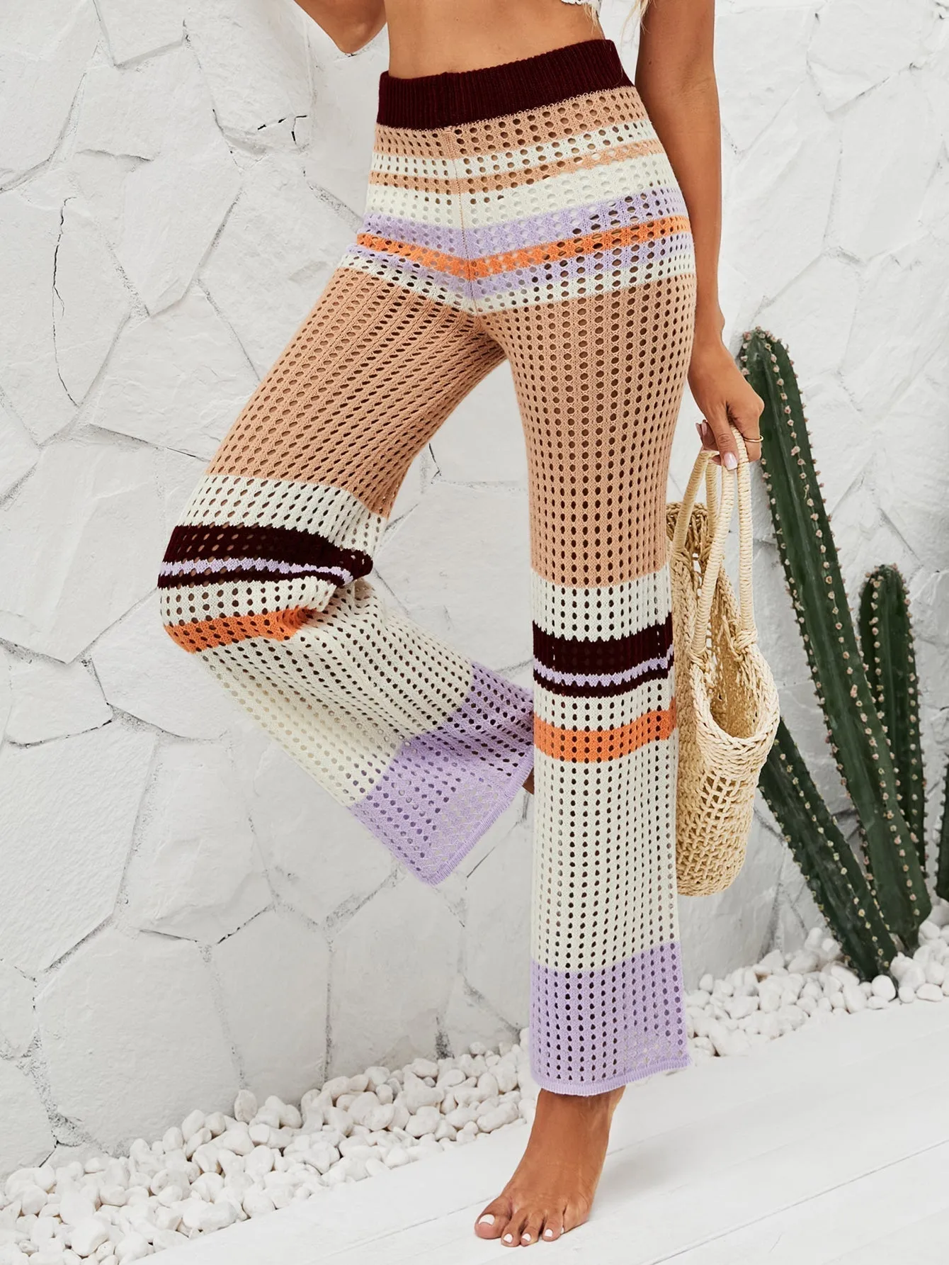 Bee Crochet Wide Leg Pants - Khaki