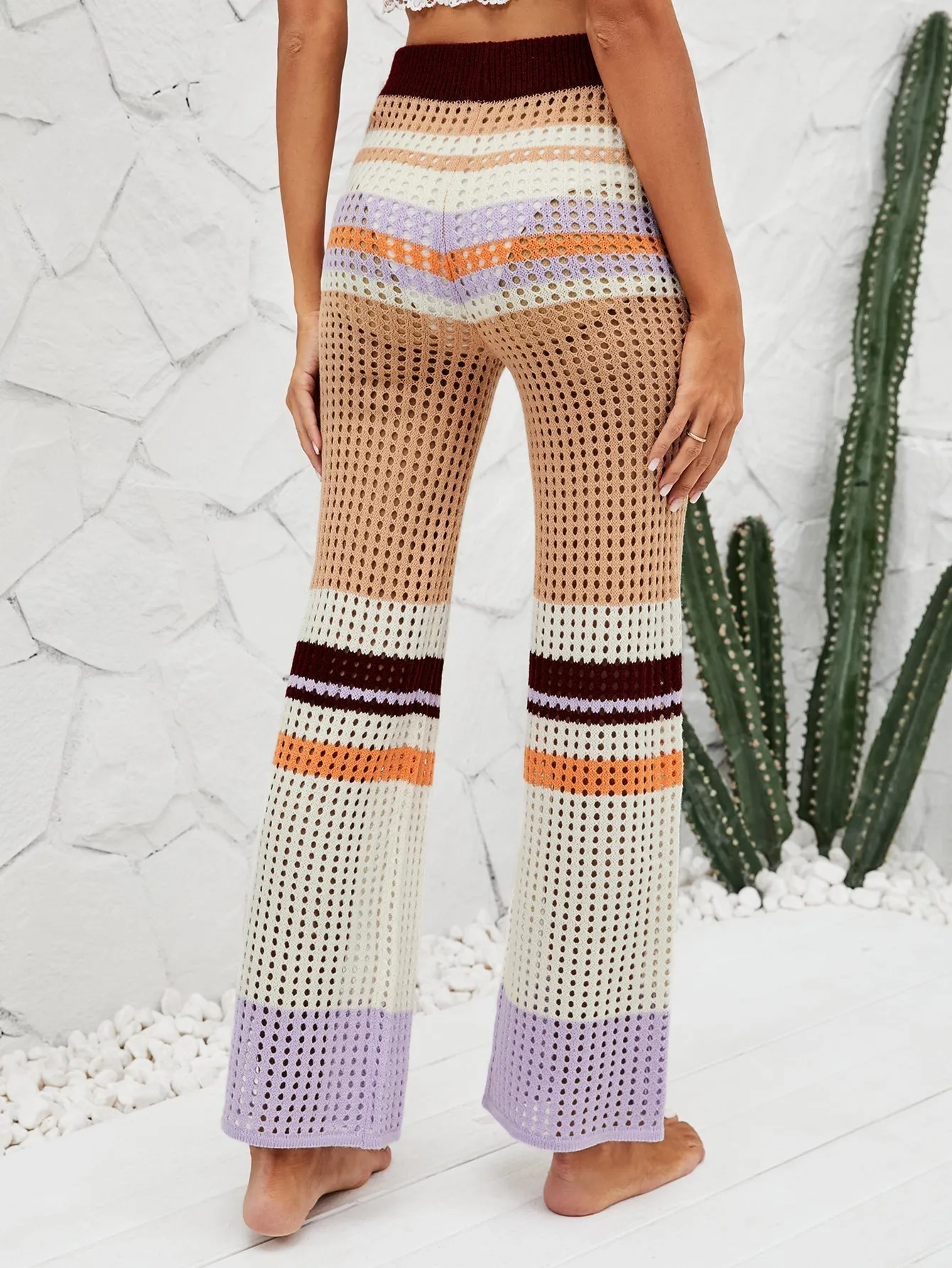 Bee Crochet Wide Leg Pants - Khaki