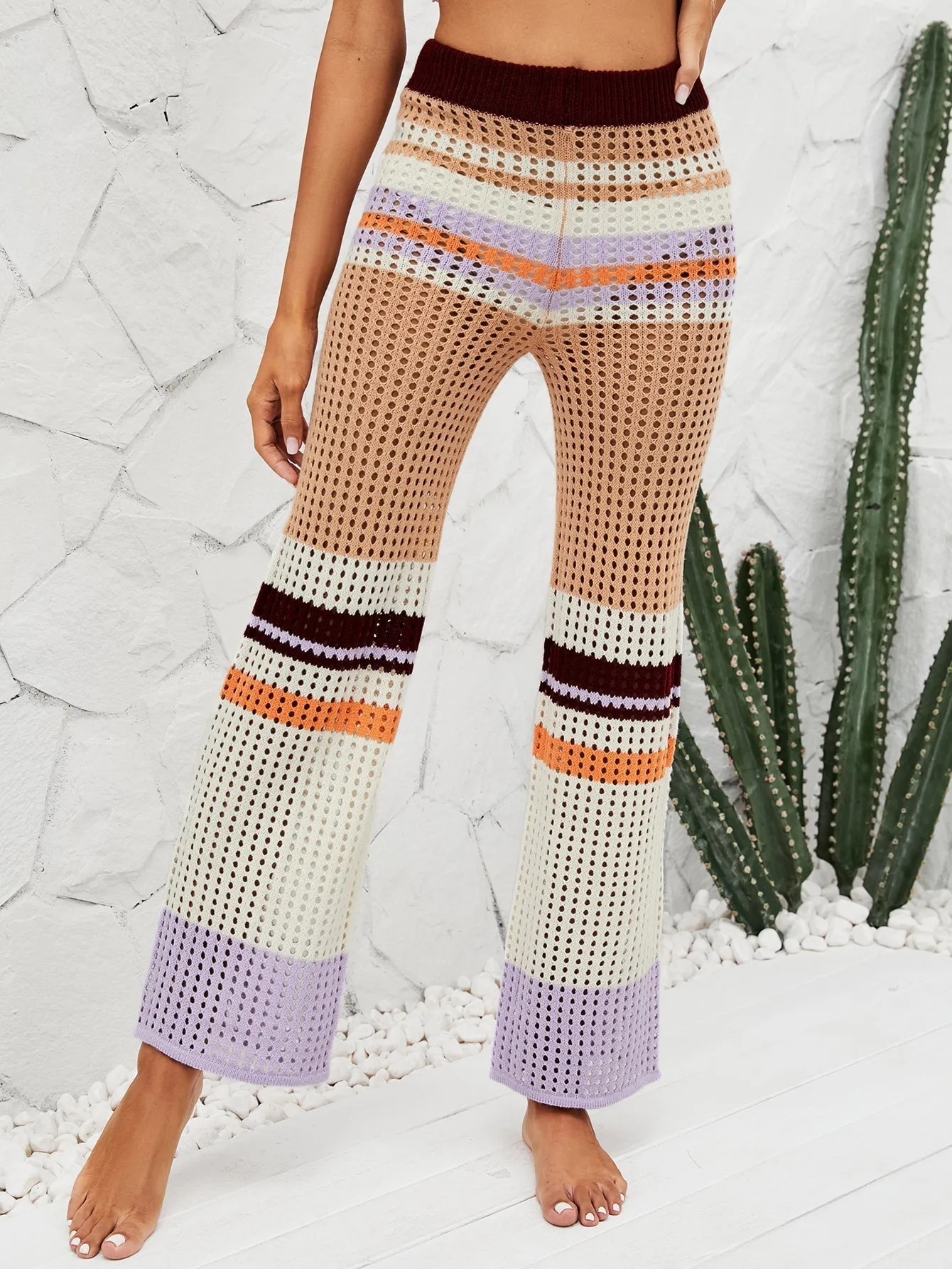 Bee Crochet Wide Leg Pants - Khaki