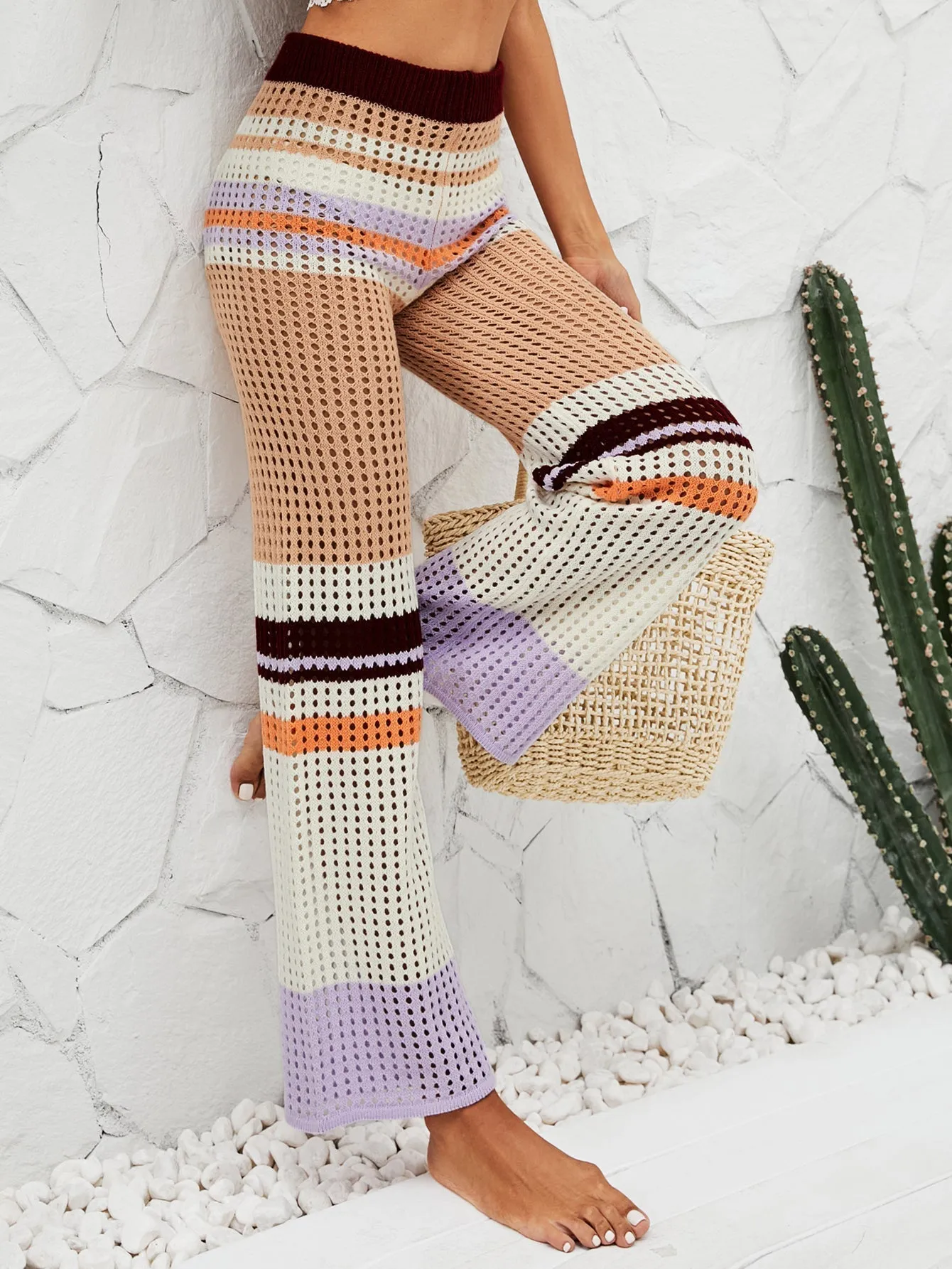 Bee Crochet Wide Leg Pants - Khaki