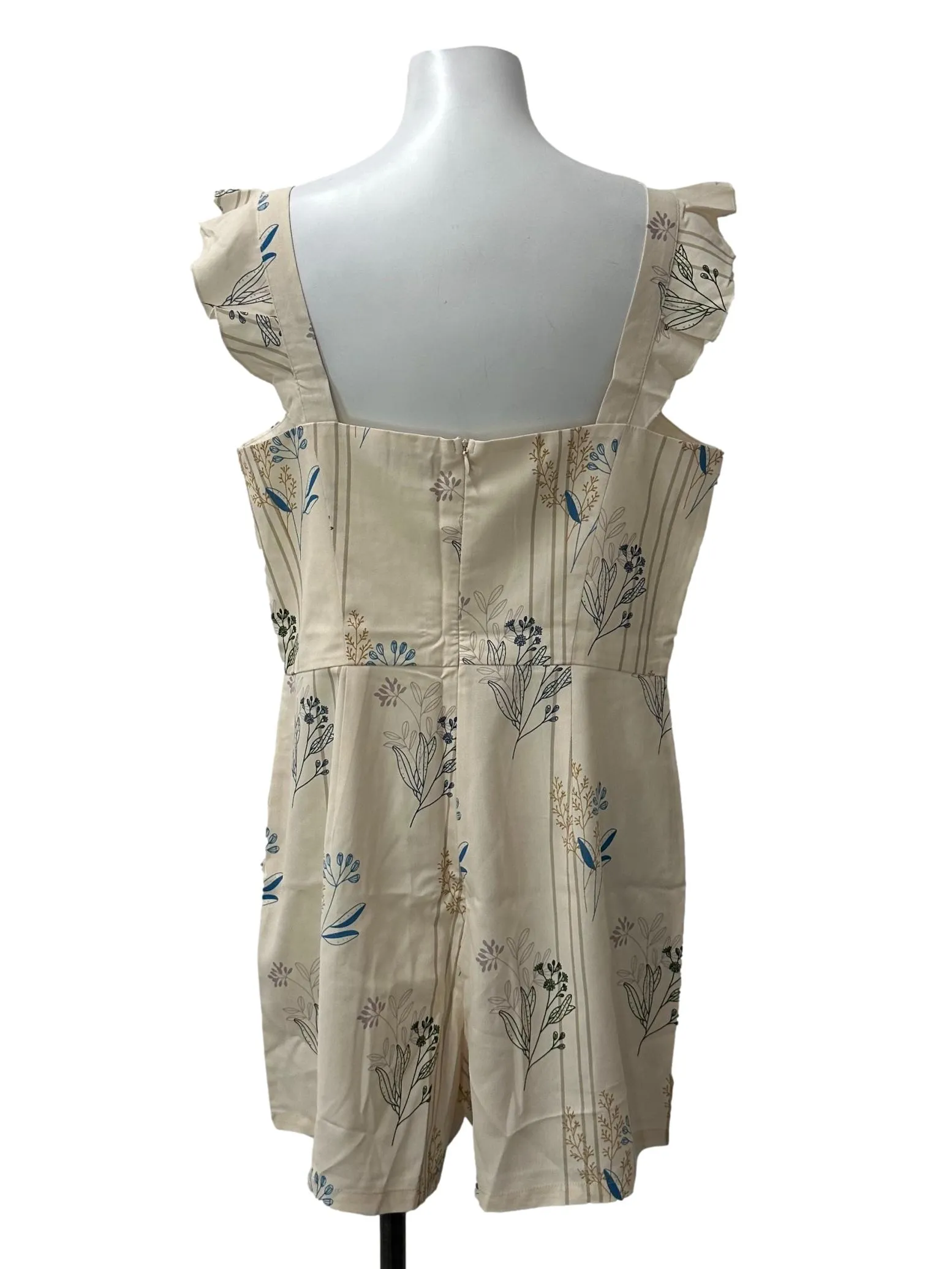 Beige Floral Ruffled Romper
