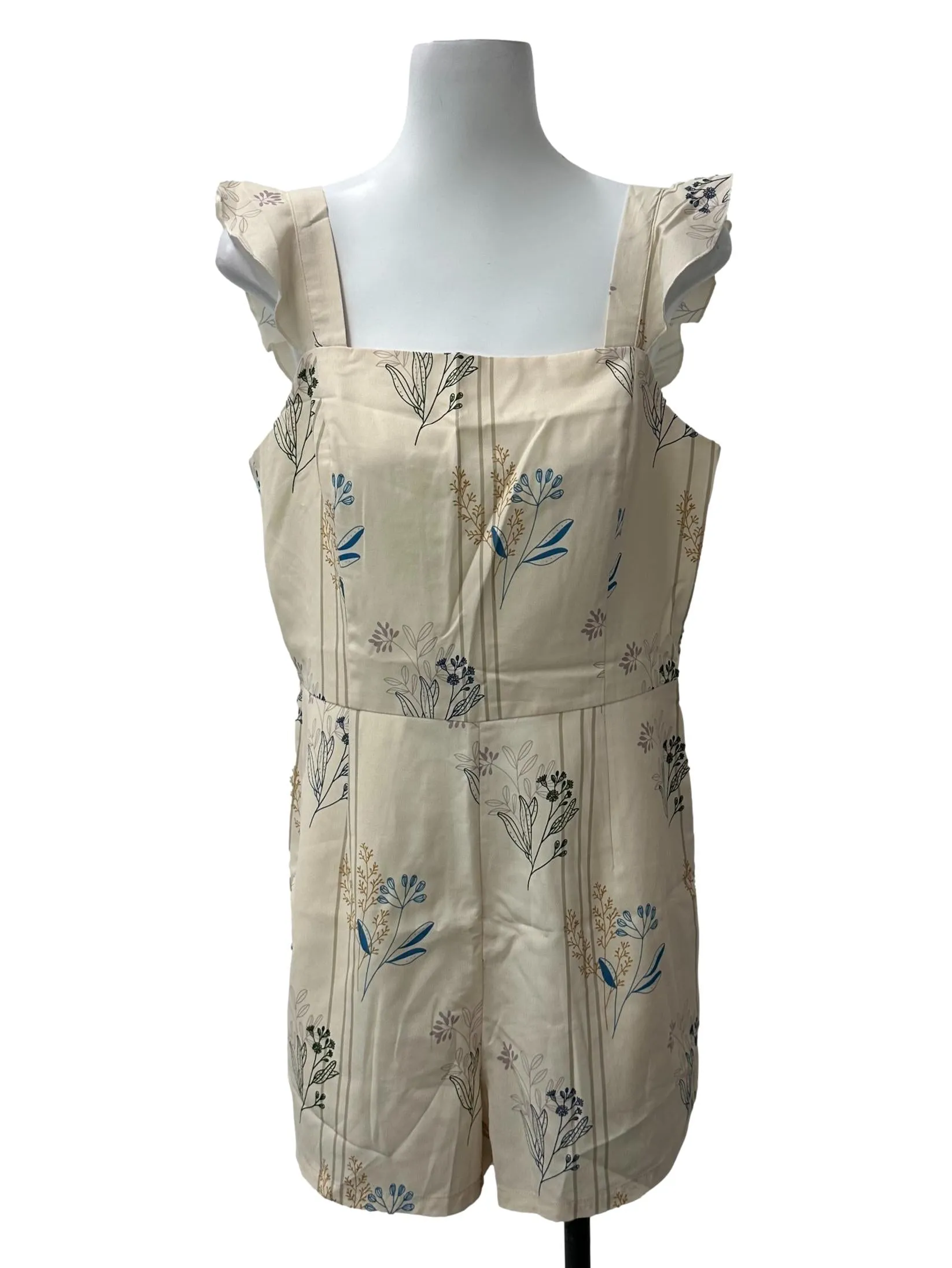 Beige Floral Ruffled Romper