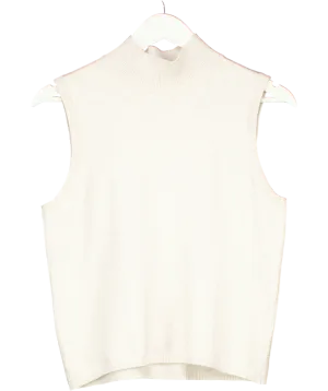 Beige High Neck Sleeveless Knitted Vest UK M