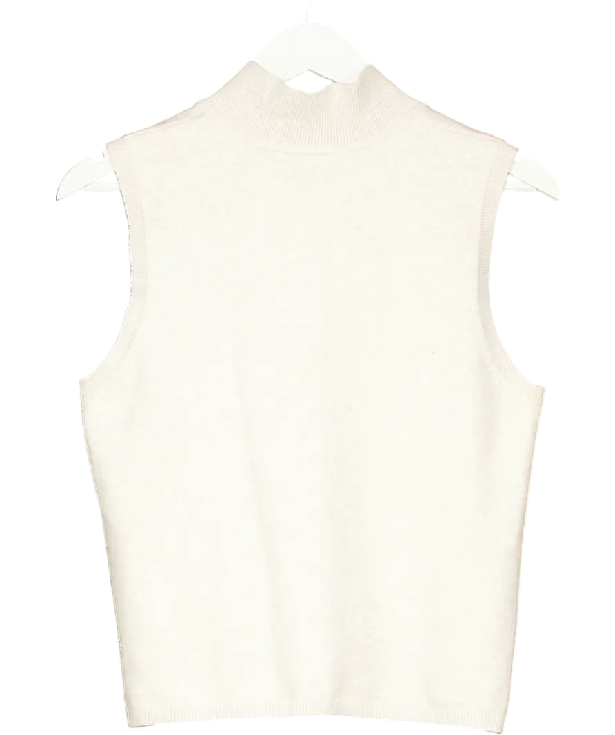 Beige High Neck Sleeveless Knitted Vest UK M