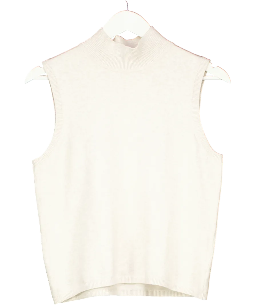 Beige High Neck Sleeveless Knitted Vest UK M