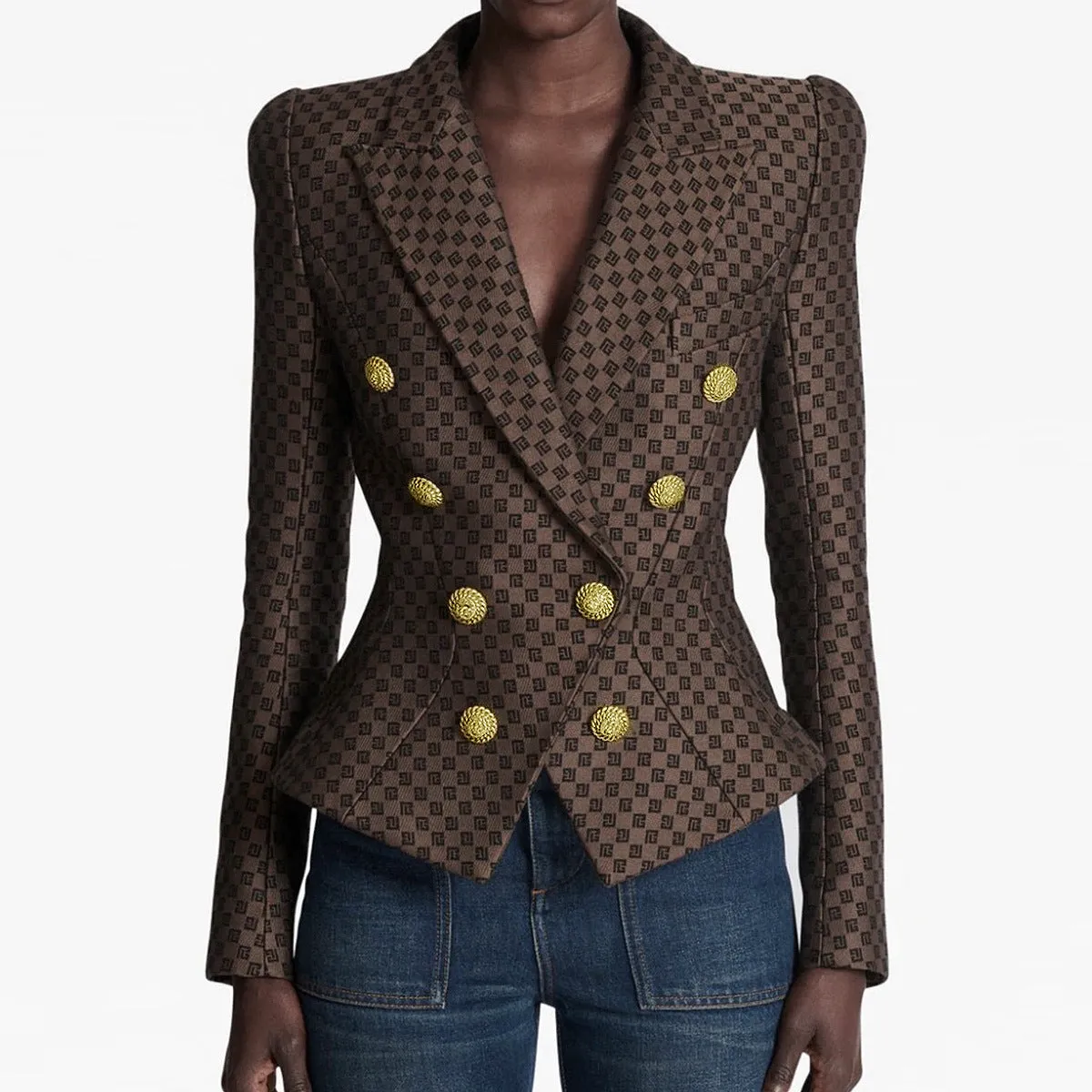 BELINDA MINI MONOGRAM BLAZER IN BROWN
