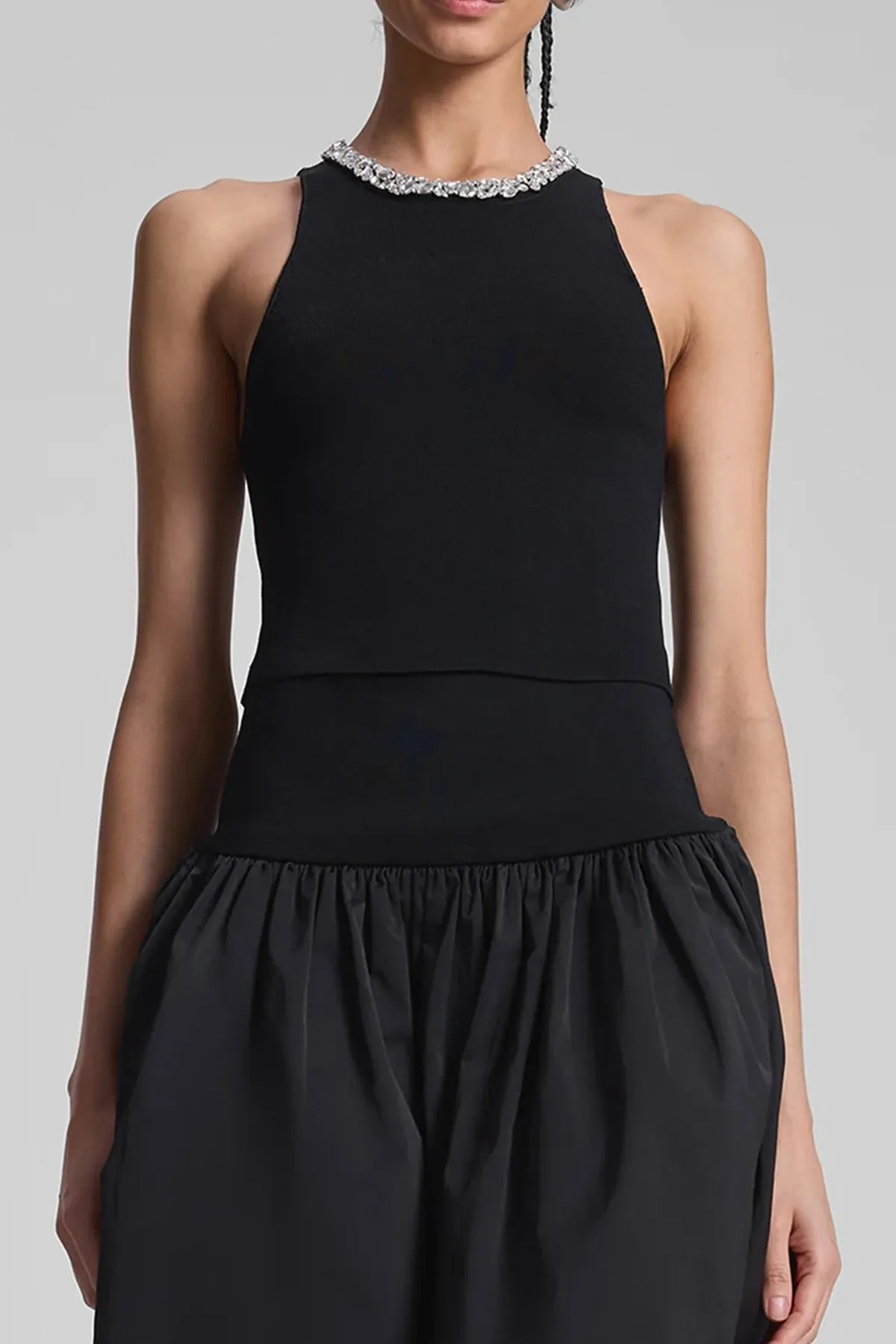 Bella Embellished Compact Knit Top in Black
