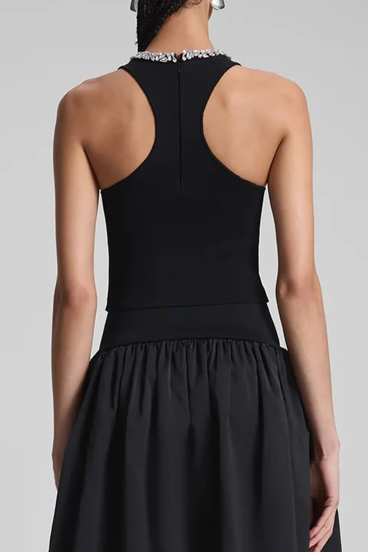 Bella Embellished Compact Knit Top in Black