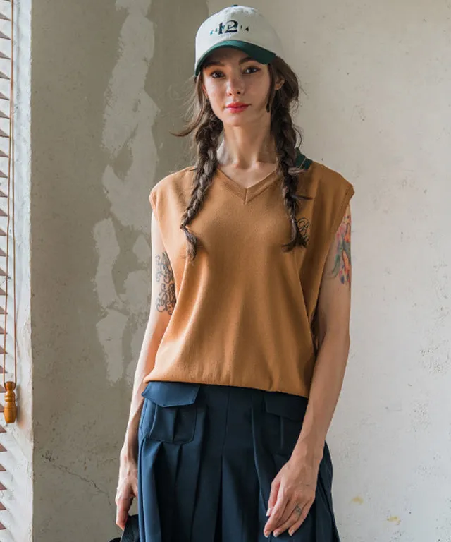 BENECIA 12 Betu Collar Knit Vest - Camel