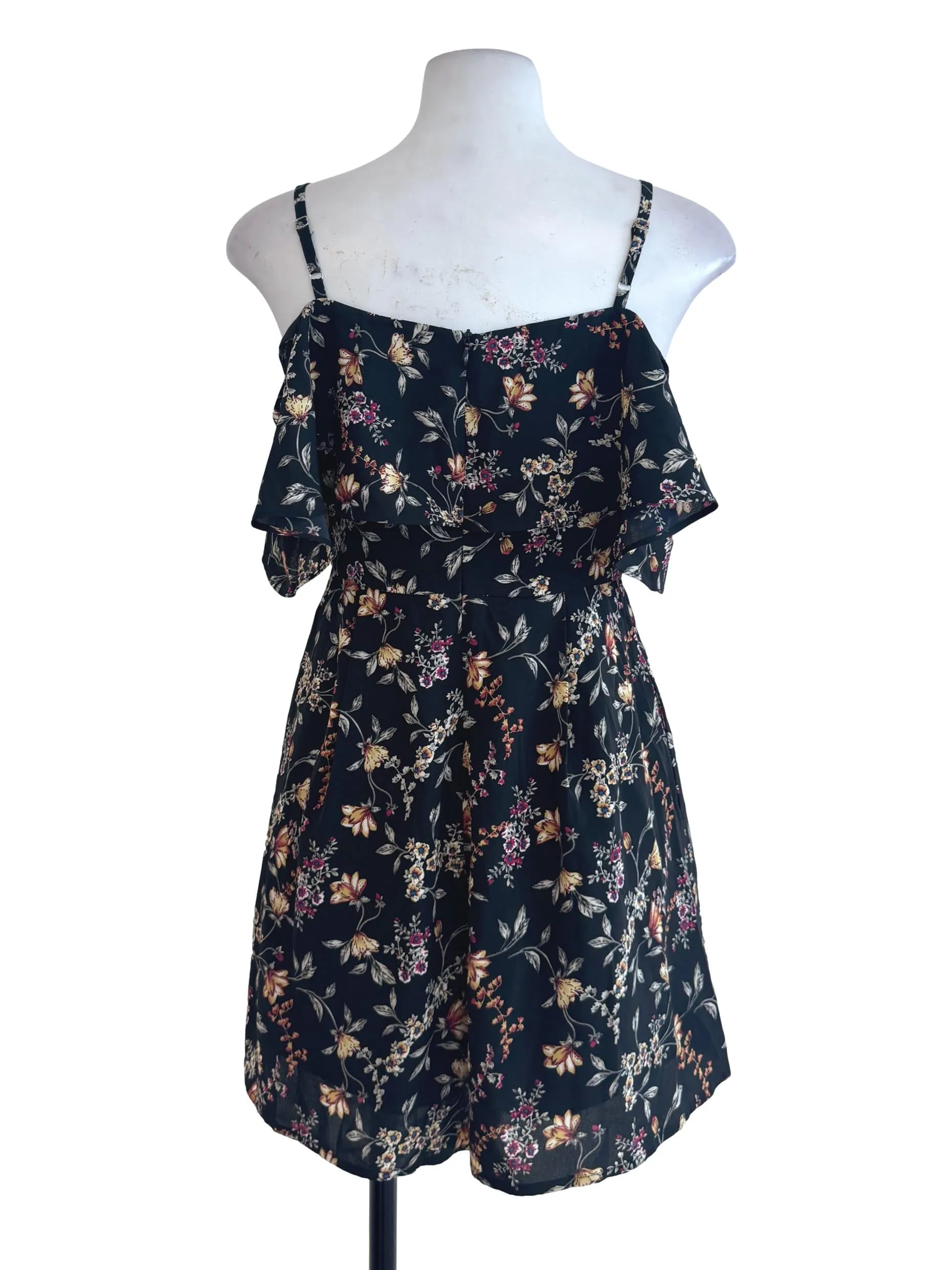 Black Floral Ruffled Rompers