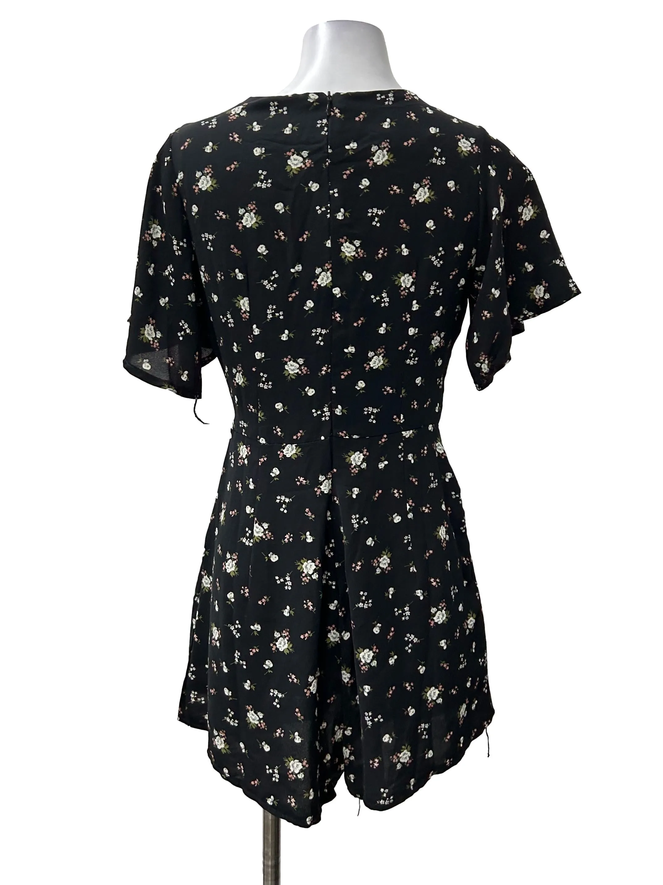 Black Floral Tie Up Romper