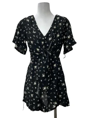 Black Floral Tie Up Romper