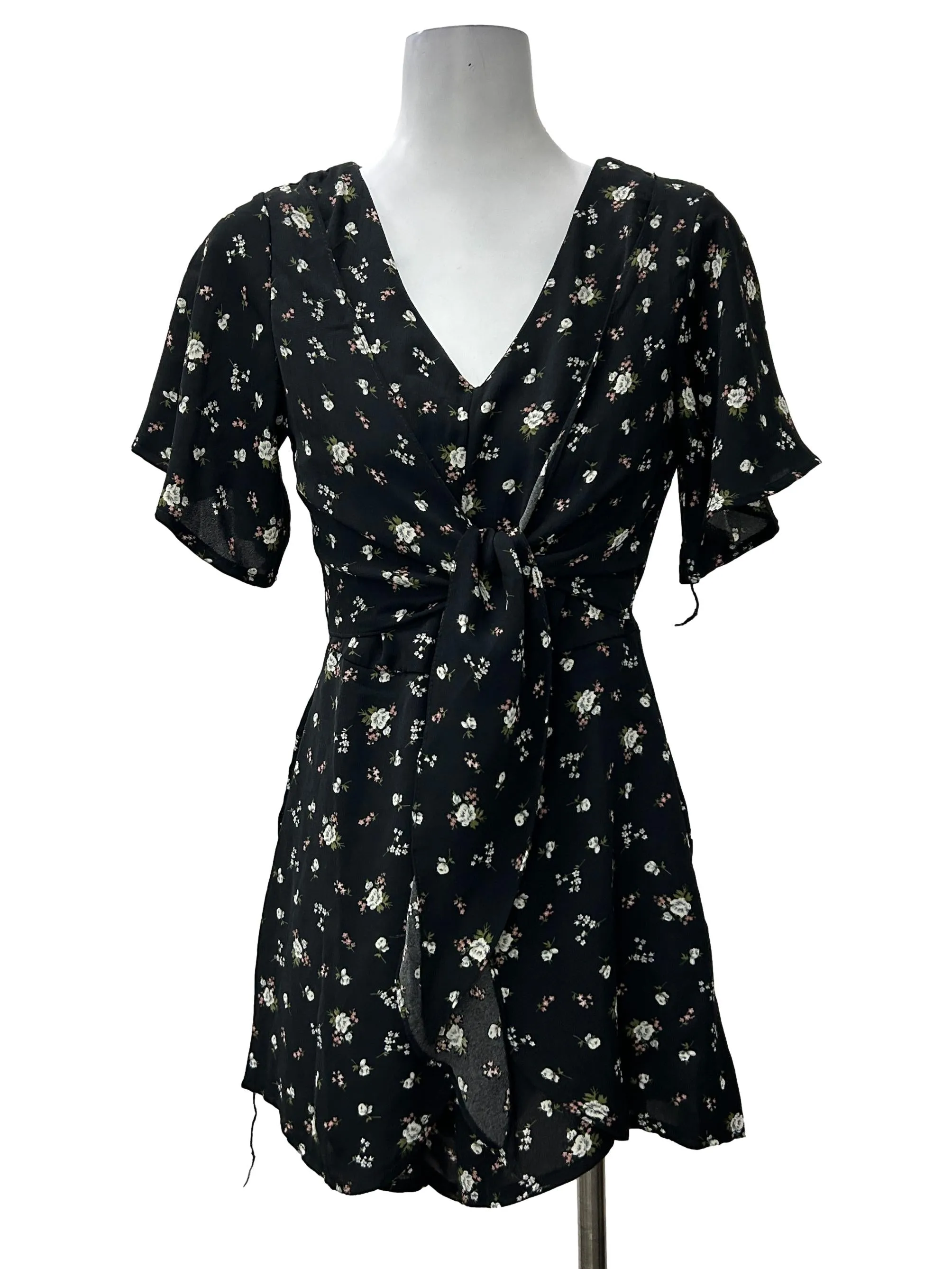 Black Floral Tie Up Romper