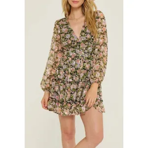 black   floral tiered dress with zip back