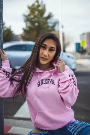 Black SA Curve | Light Pink Hoodie (Solid Checkered Drippin Sleeves)