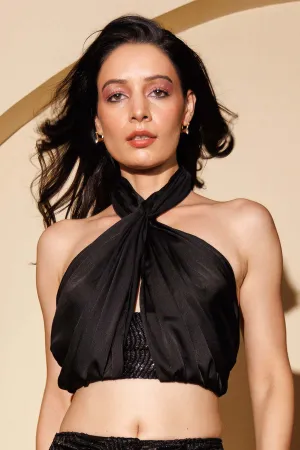 Black Sequins Embellished Top