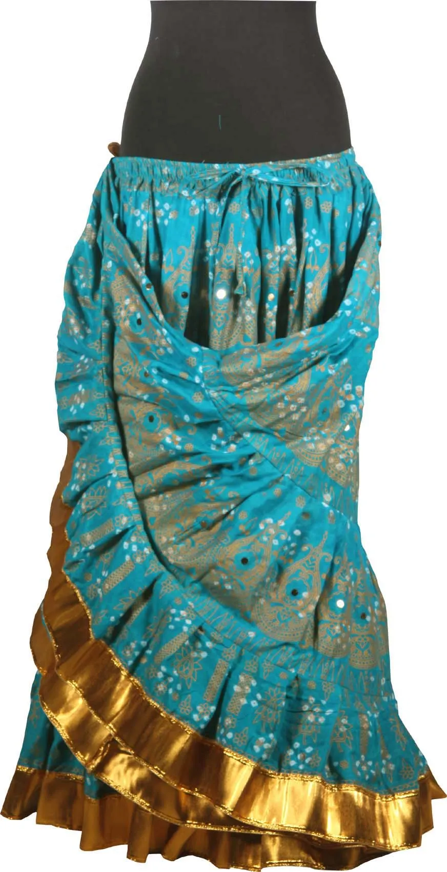 Block print skirt Jaipur Beauty 4 Border skirt with shiny trim WLS
