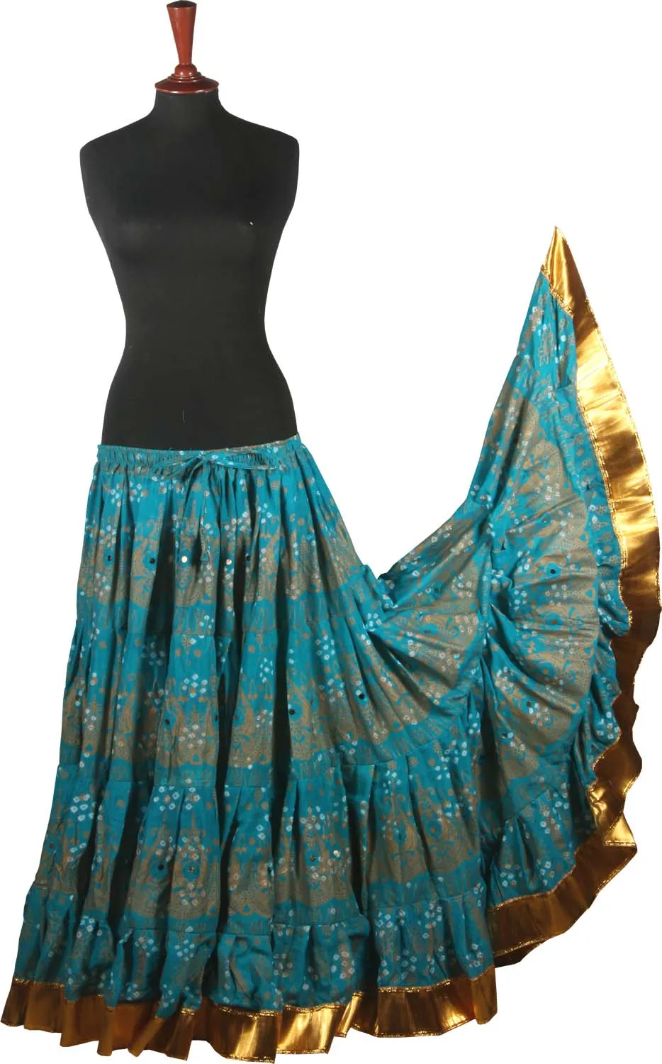 Block print skirt Jaipur Beauty 4 Border skirt with shiny trim WLS