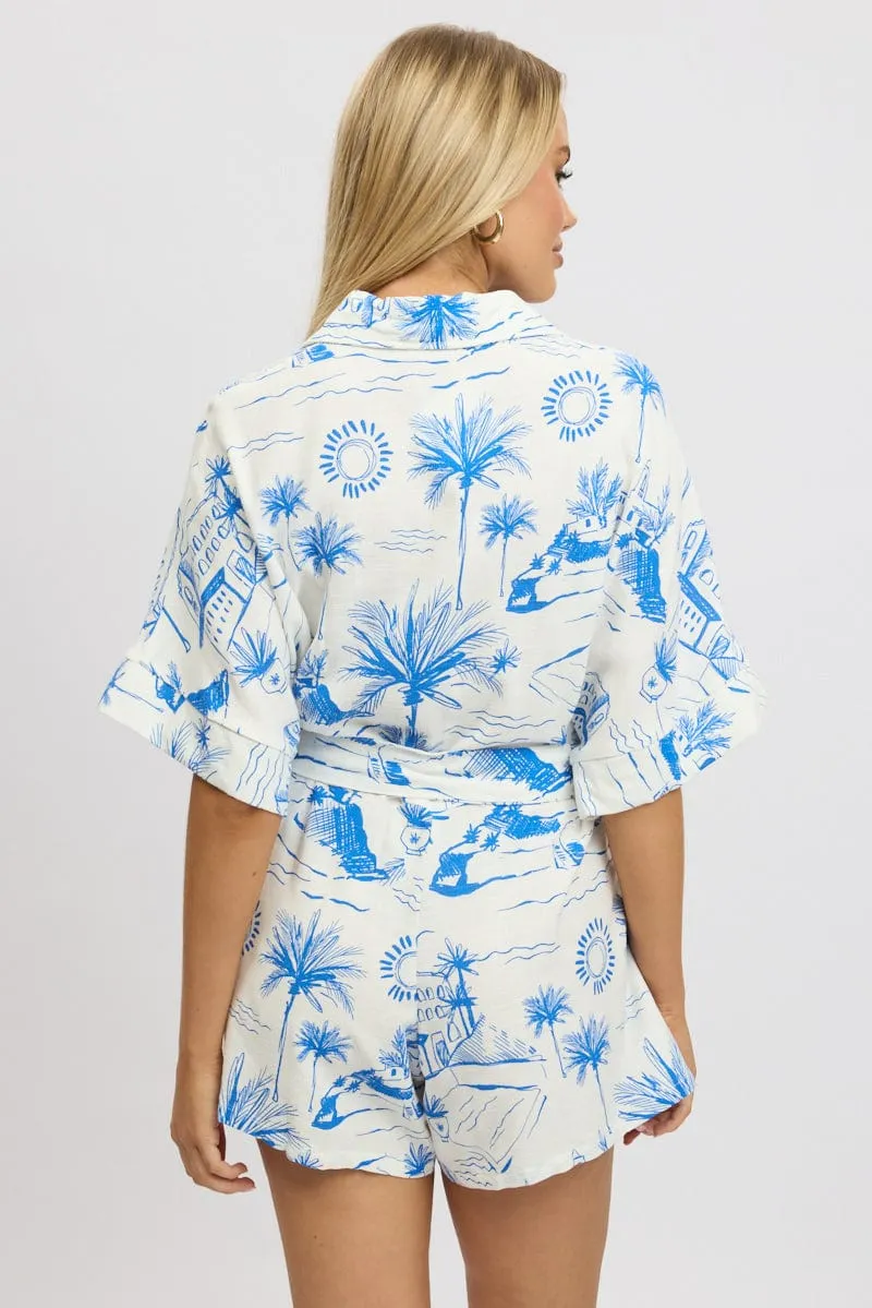 Blue Abstract Oversized Playsuit