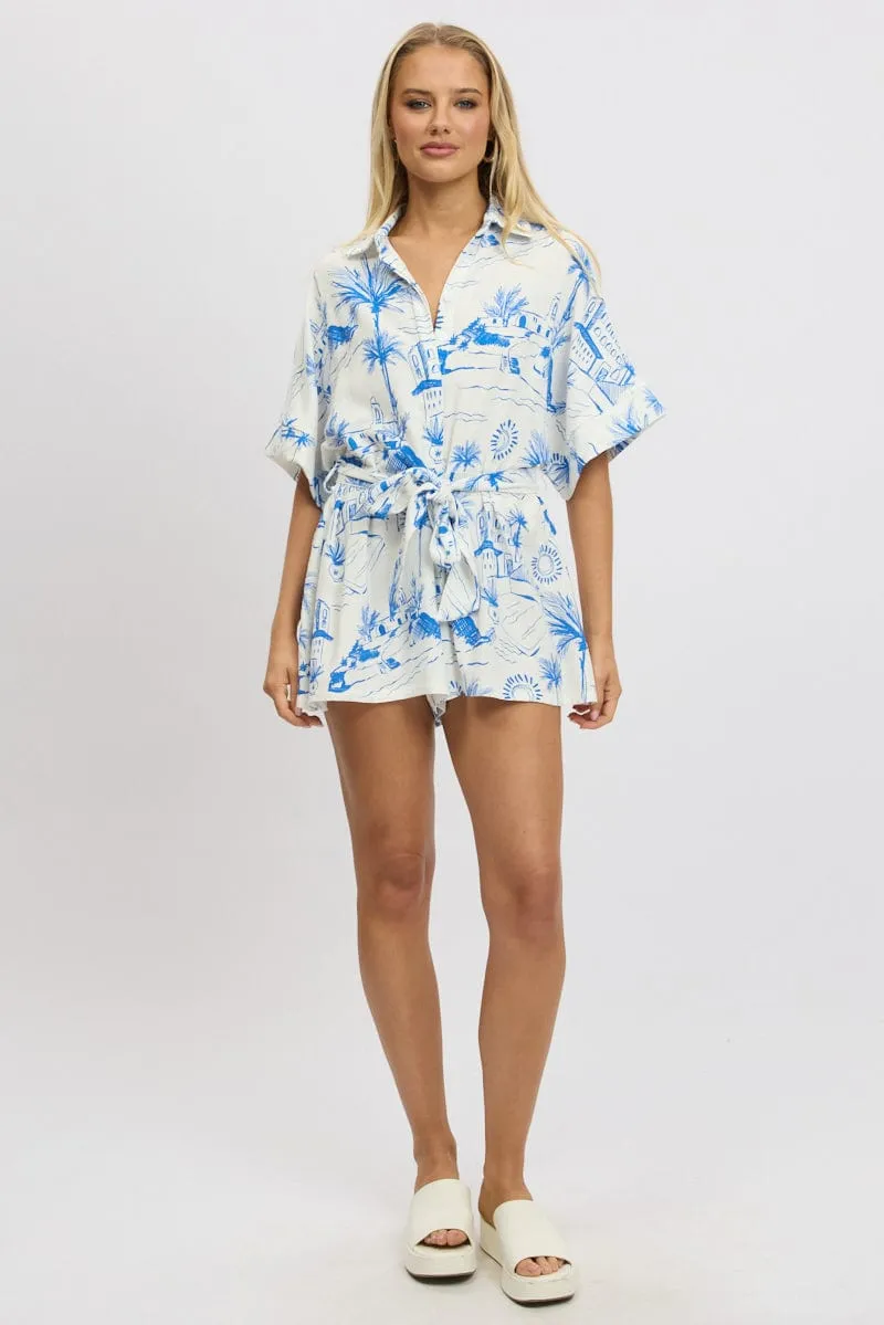Blue Abstract Oversized Playsuit