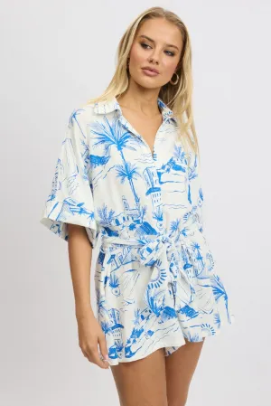 Blue Abstract Oversized Playsuit