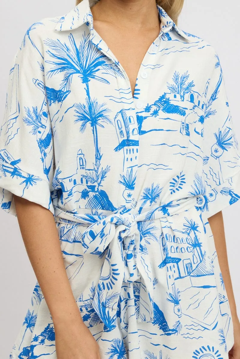 Blue Abstract Oversized Playsuit