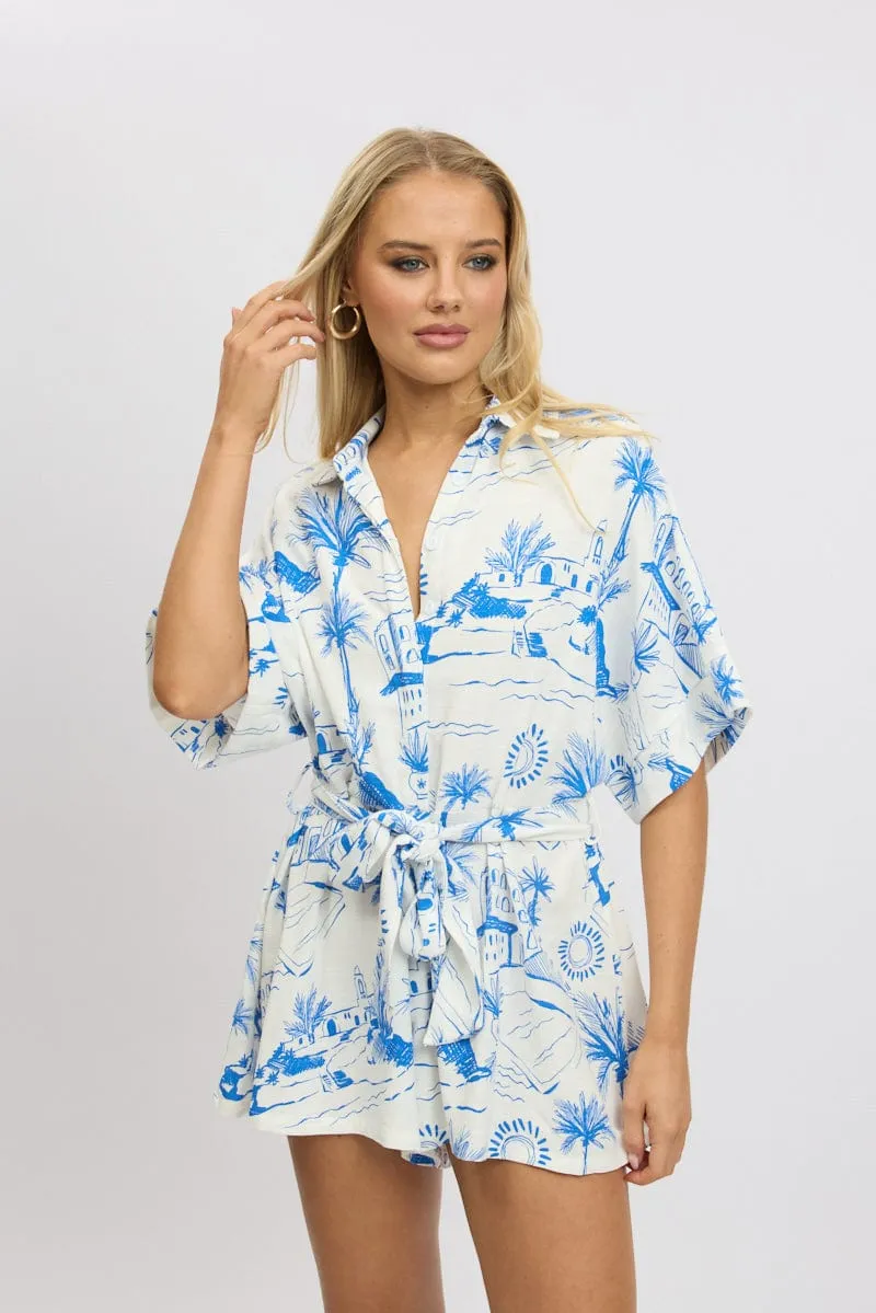 Blue Abstract Oversized Playsuit
