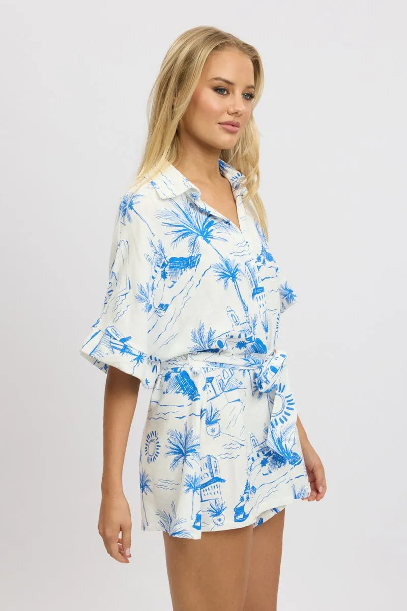 Blue Abstract Oversized Playsuit
