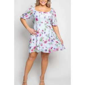 blue   floral tie back dress