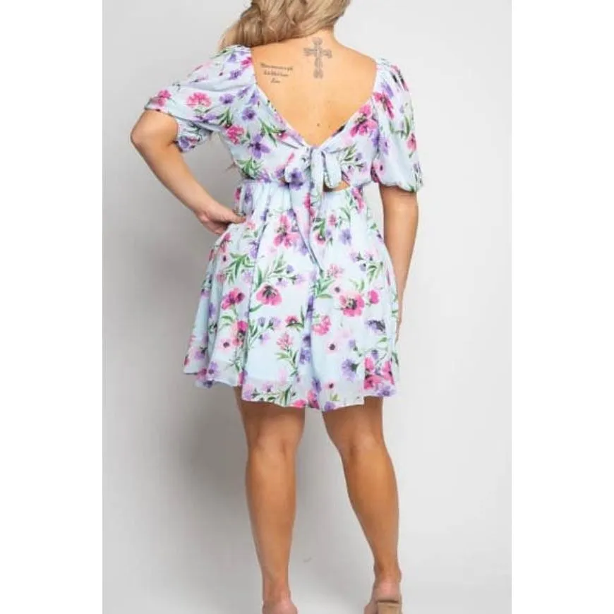 blue   floral tie back dress
