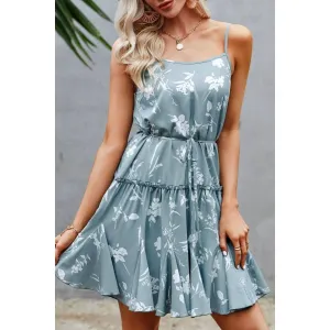 blue   ivory floral tie waist dress