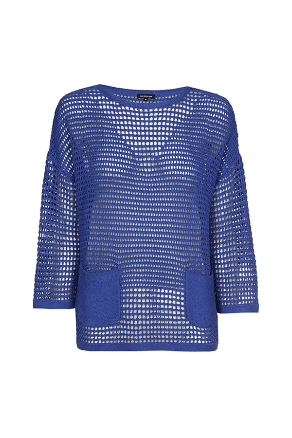 BLUE SHEER CROCHET LONG PULLOVER