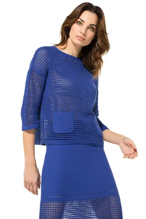 BLUE SHEER CROCHET LONG PULLOVER