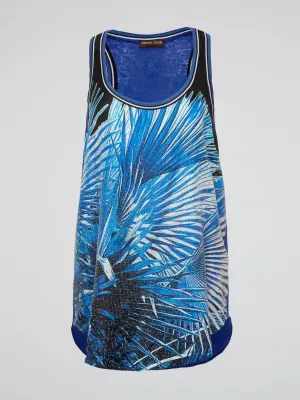Blue Studded Scoop Neck Tank Top