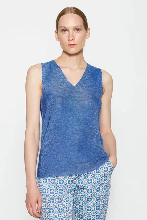 BLUE TWO-TONE SLEEVELESS SWEATER