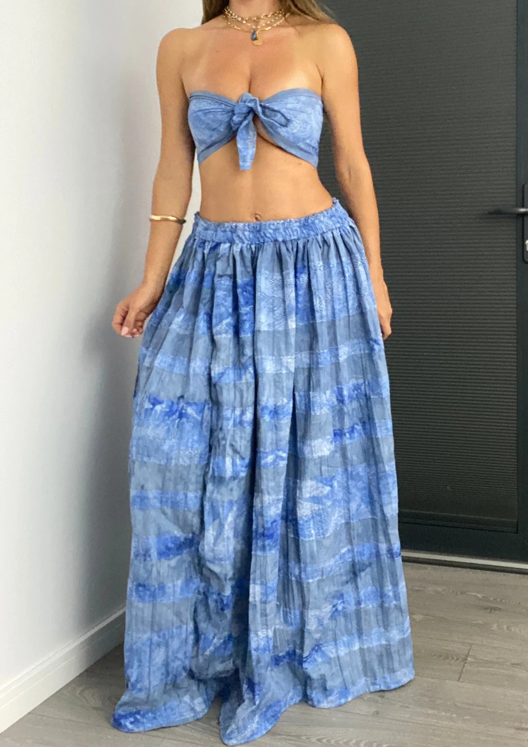 Boho Full Maxi Skirt & Scarf Bandeau Set