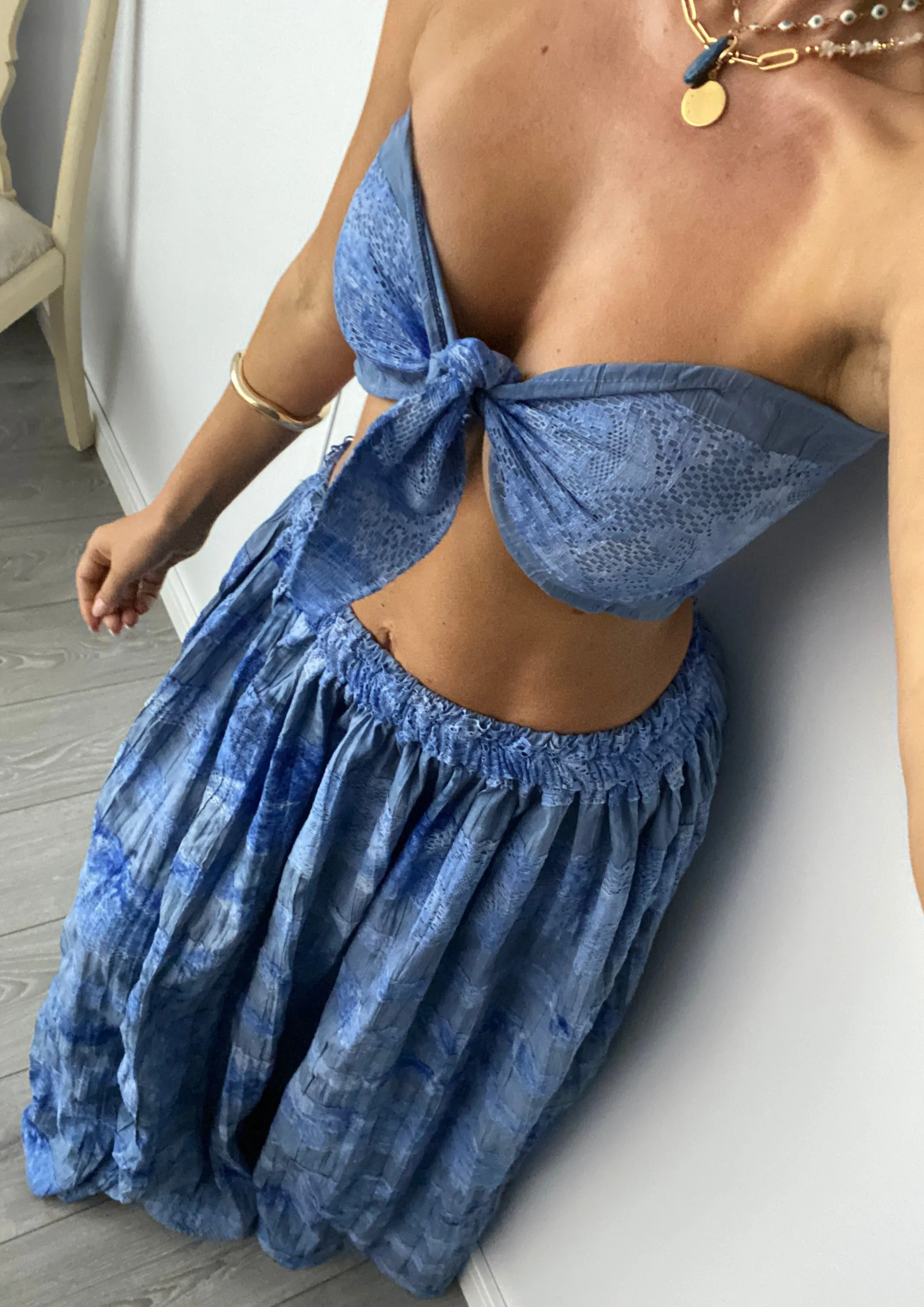 Boho Full Maxi Skirt & Scarf Bandeau Set